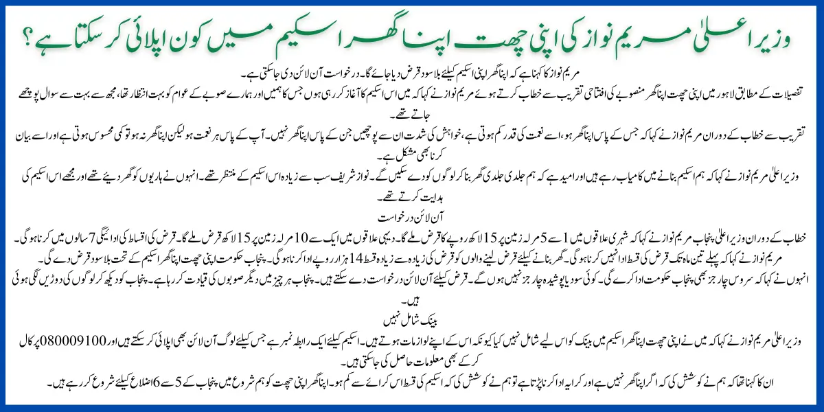 Eligibility Criteria for CM Punjab Maryam Nawaz's Apni Chhat Apna Ghar Scheme Who Can Apply