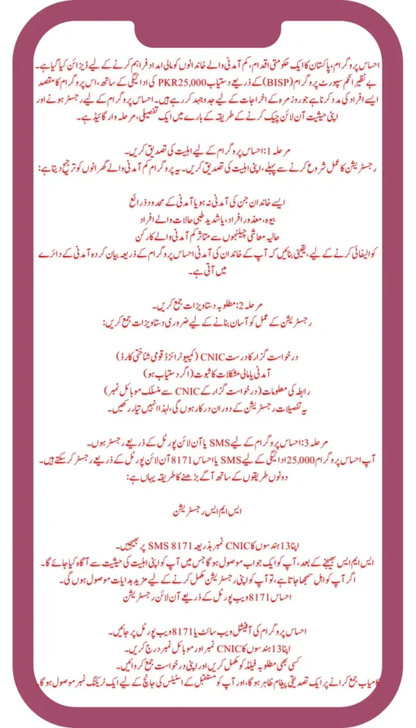 How to Register for Ehsaas Program 25000 BISP Step-by-Step CNIC Registration & Online Status