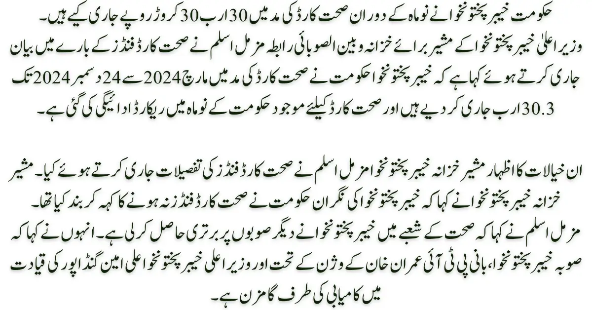 KP Govt Allocates Historic Rs.30 Billion Boost for Health Card Program