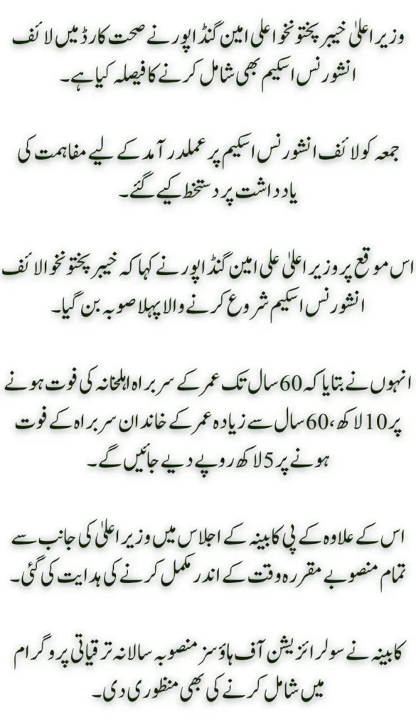 KP Govt Introduces Life Insurance Scheme Under CM Health Card