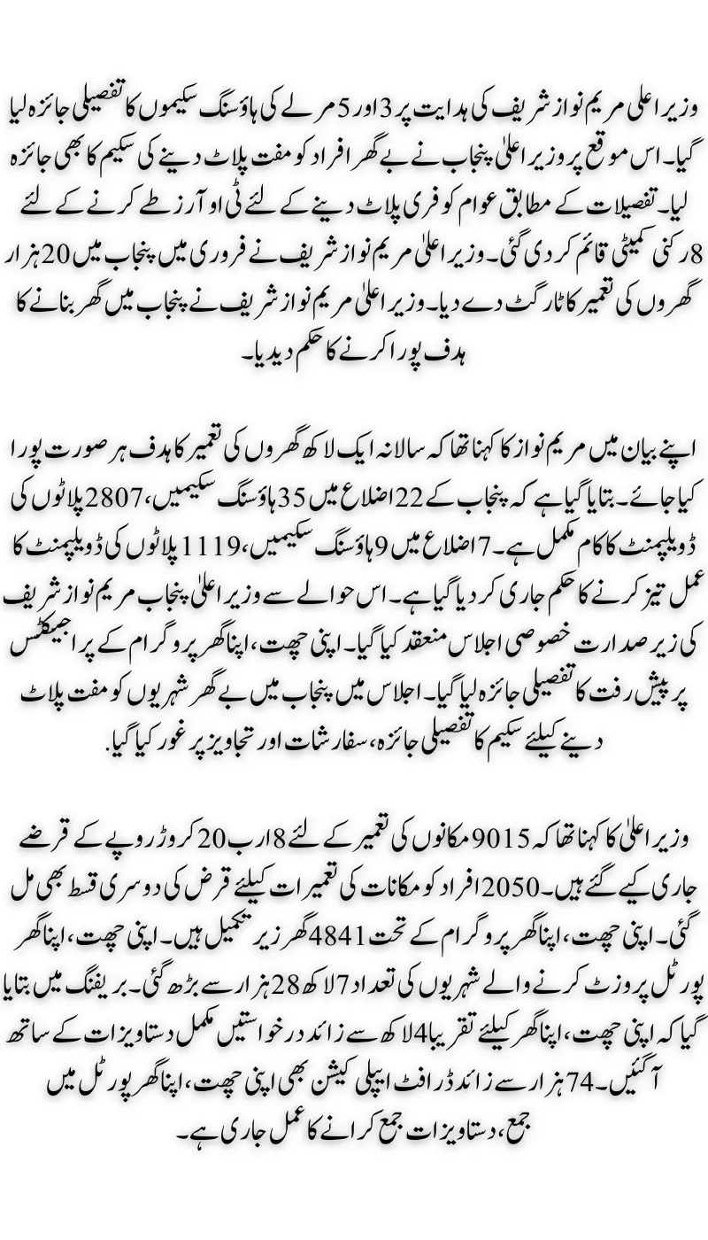 Punjab CM Maryam Nawaz Launches Free 3-Marla Plot Scheme to Provide Housing for Deserving Families