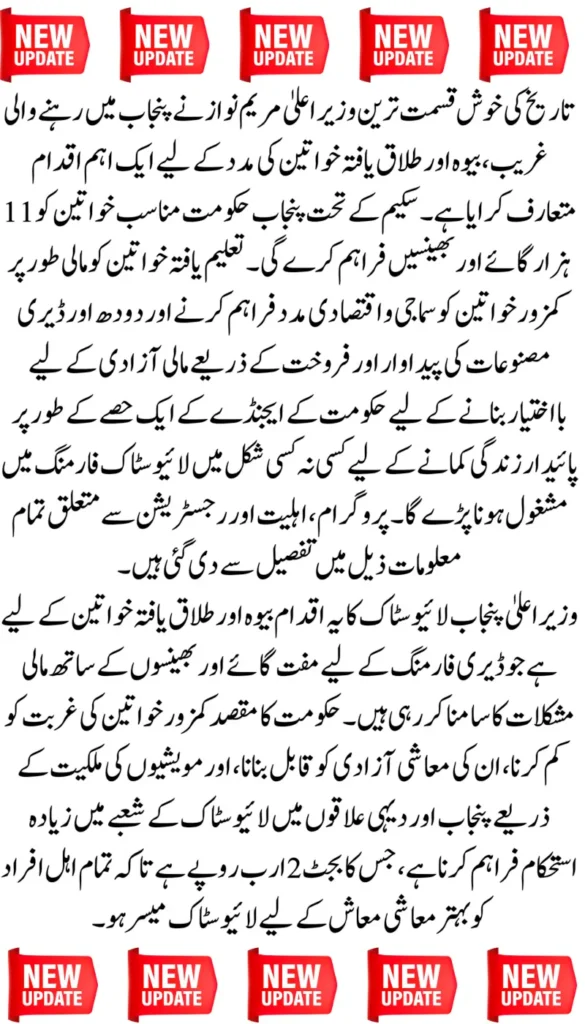 CM Punjab Free Cattle Program Govt Provide 11,000 Free Cows and Buffaloes to Poor Widows